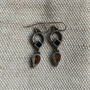 Patricia Locke Silver Two Tone Halloween Black Orange Crystal Dangle Earrings